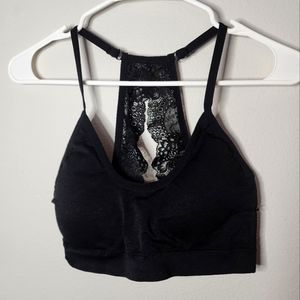 Laura Ashley Adjustable Lace Back Bralette w/ Removable Pads, Black, Women Large